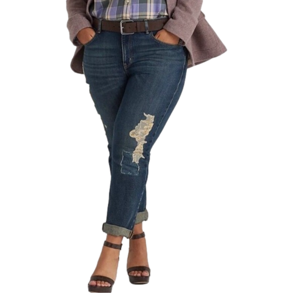 Lauren Ralph Lauren Denim - LAUREN RALPH LAUREN Plus-Size Lace Patchwork Relaxed Tapered Jeans